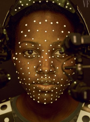 the beautiful lupita Nyong'o preforming the motion capture for the digital chracter, Maz Kanata.